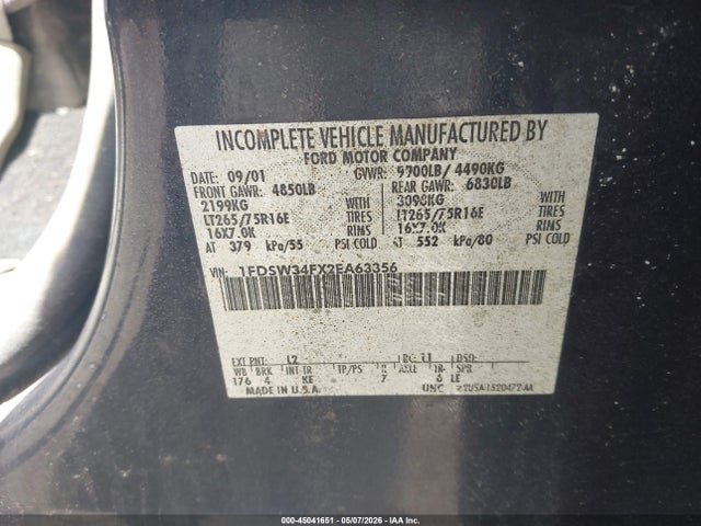 Продаж на аукціоні авто 2002 Ford F-350 Lariat/xl/xlt, vin: 1FDSW34FX2EA63356, номер лоту: 45041651