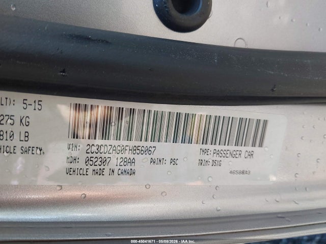 45041671 :رقم المزاد ، 2C3CDZAG0FH856067 vin ، 2015 Dodge Challenger Sxt مزاد بيع