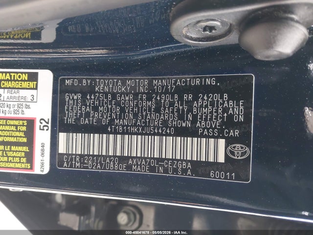 4T1B11HKXJU544240 Toyota CAMRY XLE