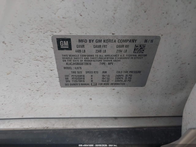 Продажа на аукционе авто 2016 Buick Encore Premium, vin: KL4CJHSB6GB728616, номер лота: 45041690