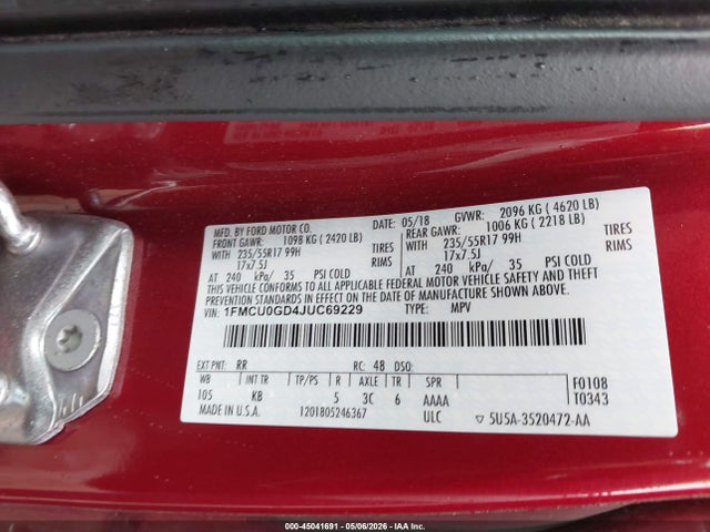 Aukcja sprzedaży 2018 Ford Escape Se, vin: 1FMCU0GD4JUC69229, numer aukcji: 45041691