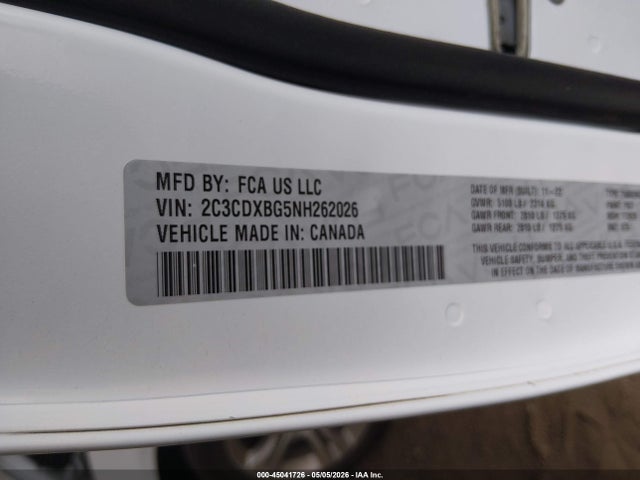 Продажа на аукционе авто 2022 Dodge Charger Sxt Rwd, vin: 2C3CDXBG5NH262026, номер лота: 45041726