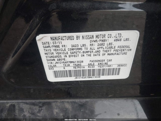 Aukcja sprzedaży 2011 Infiniti G37x, vin: JN1CV6AR7BM413028, numer aukcji: 45041746