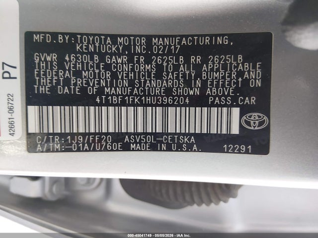 Aukcja sprzedaży 2017 Toyota Camry Se, vin: 4T1BF1FK1HU396204, numer aukcji: 45041749