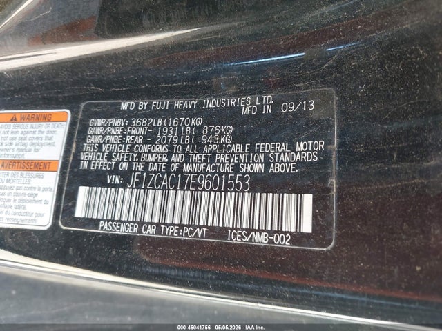 Aukcja sprzedaży 2014 Subaru Brz Limited, vin: JF1ZCAC17E9601553, numer aukcji: 45041756