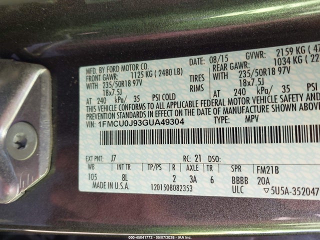 Ford Escape Titanium 2016 1FMCU0J93GUA49304 Image 9