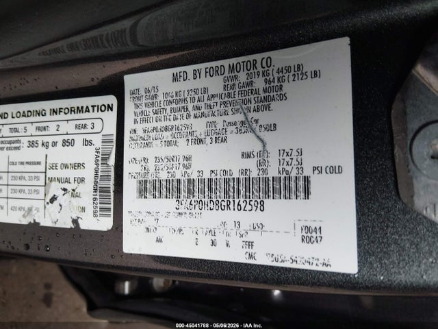 Продажа на аукционе авто 2016 Ford Fusion Se, vin: 3FA6P0HD8GR162598, номер лота: 45041788