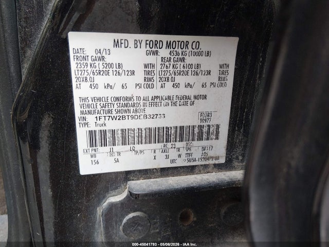 Продажа на аукционе авто 2013 Ford F-250 Lariat, vin: 1FT7W2BT9DEB32733, номер лота: 45041793