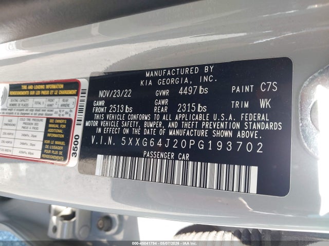 Продажа на аукционе авто 2023 Kia K5 Gt-line, vin: 5XXG64J20PG193702, номер лота: 45041794
