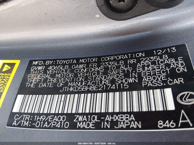 Lexus CT 200H 2014 JTHKD5BH8E2174115 Image 9