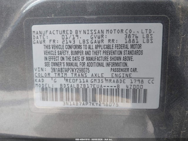 Nissan SENTRA S 2019 3N1AB7AP7KY298075 Image 9