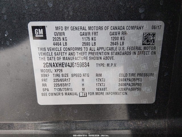 Auction sale of the 2018 Chevrolet Equinox Ls, vin: 2GNAXHEV4J6159834, lot number: 45041814
