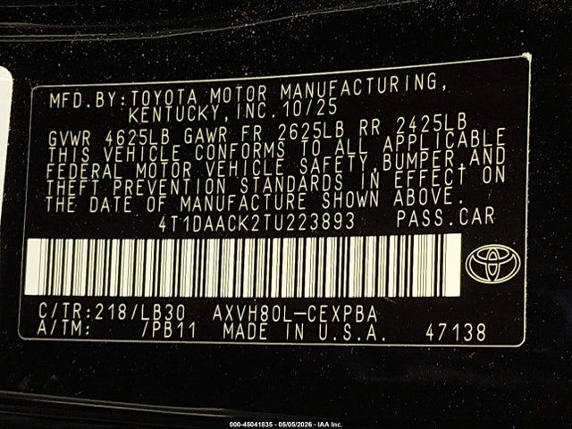 Toyota CAMRY XSE 2026 4T1DAACK2TU223893 Image 9