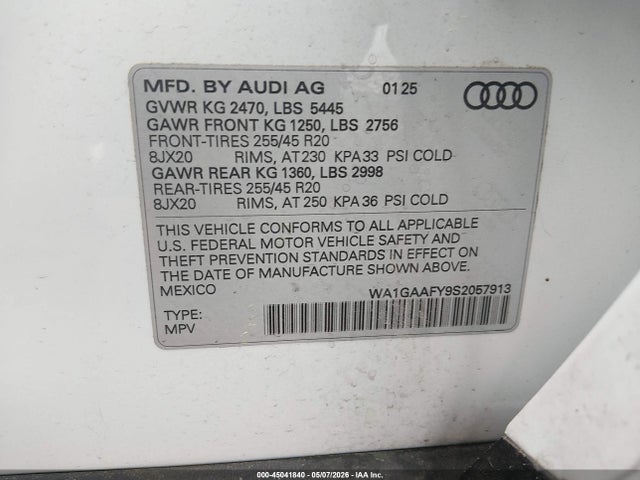 Продаж на аукціоні авто 2025 Audi Q5 Premium 45 Tfsi S Line Quattro, vin: WA1GAAFY9S2057913, номер лоту: 45041840