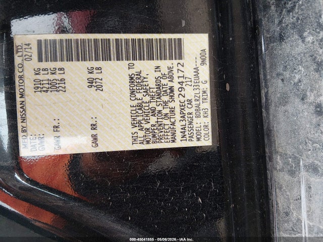 45041855 :رقم المزاد ، 1N4AL3APXEC294172 vin ، 2014 Nissan Altima 2.5/2.5 S/2.5 Sl/2.5 Sv مزاد بيع