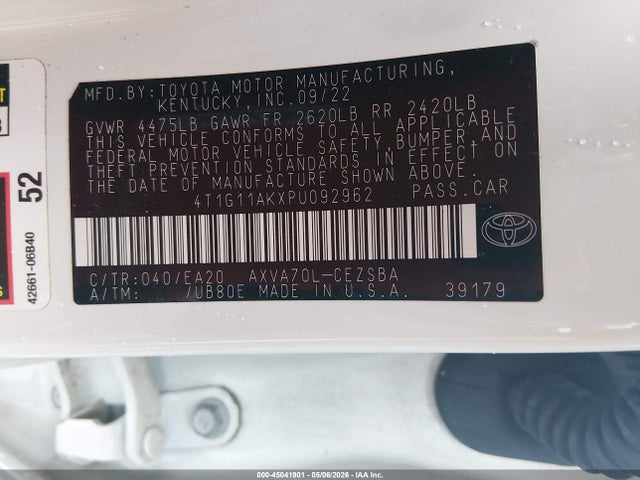 Aukcja sprzedaży 2023 Toyota Camry Se, vin: 4T1G11AKXPU092962, numer aukcji: 45041901
