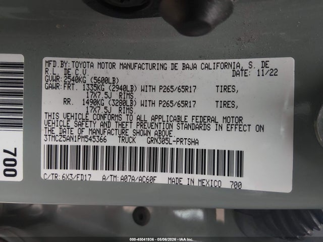 Продаж на аукціоні авто 2023 Toyota Tacoma Trd Sport, vin: 3TMCZ5AN1PM545366, номер лоту: 45041936