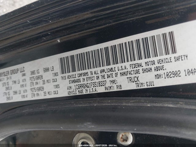 Aukcja sprzedaży 2015 Ram 1500 Laramie, vin: 1C6RR6NG1FS518337, numer aukcji: 45041937