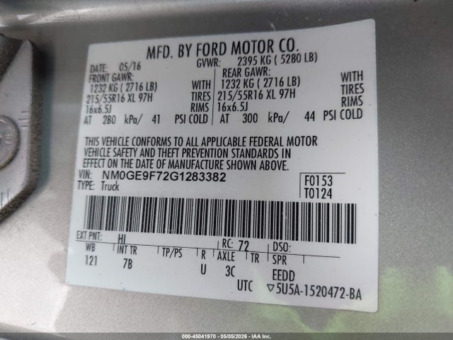 2016 Ford Transit Connect Xlt მანქანა იყიდება აუქციონზე, vin: NM0GE9F72G1283382, აუქციონის ნომერი: 45041970