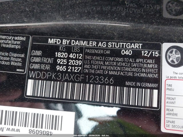 Aukcja sprzedaży 2016 Mercedes-benz Slk 300, vin: WDDPK3JAXGF123366, numer aukcji: 45041971