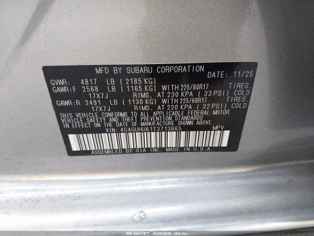 2026 Subaru Crosstrek Wilderness მანქანა იყიდება აუქციონზე, vin: 4S4GUHU61T3713665, აუქციონის ნომერი: 45041977