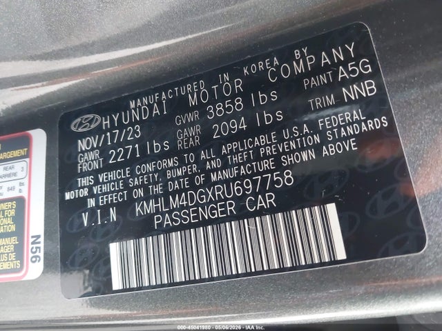2024 Hyundai Elantra Sel მანქანა იყიდება აუქციონზე, vin: KMHLM4DGXRU697758, აუქციონის ნომერი: 45041980