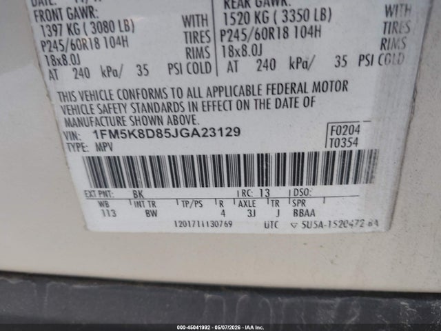 1FM5K8D85JGA23129 Ford EXPLORER XLT