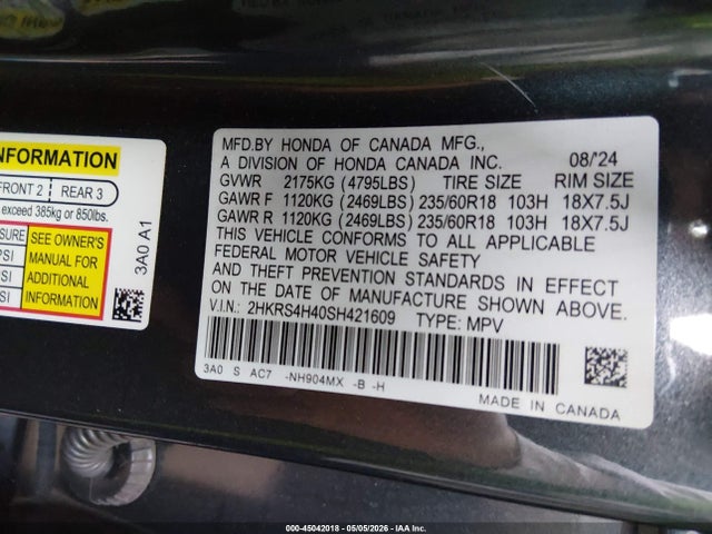 2HKRS4H40SH421609 Honda Cr-v Ex Awd