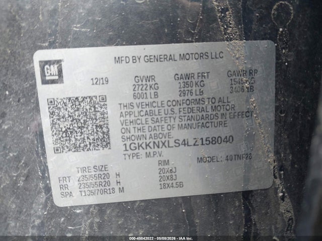 45042022 :رقم المزاد ، 1GKKNXLS4LZ158040 vin ، 2020 Gmc Acadia Awd Denali مزاد بيع