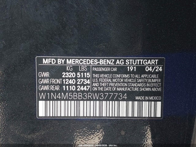 Aukcja sprzedaży 2024 Mercedes-benz Amg Glb 35 4matic, vin: W1N4M5BB3RW377734, numer aukcji: 45042035