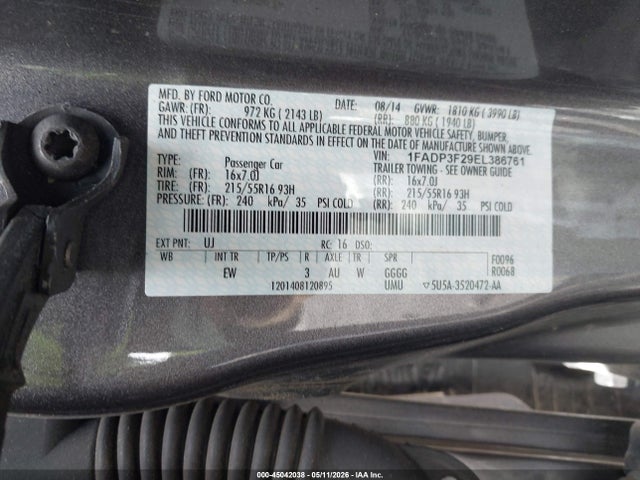 2014 Ford Focus Se მანქანა იყიდება აუქციონზე, vin: 1FADP3F29EL386761, აუქციონის ნომერი: 45042038
