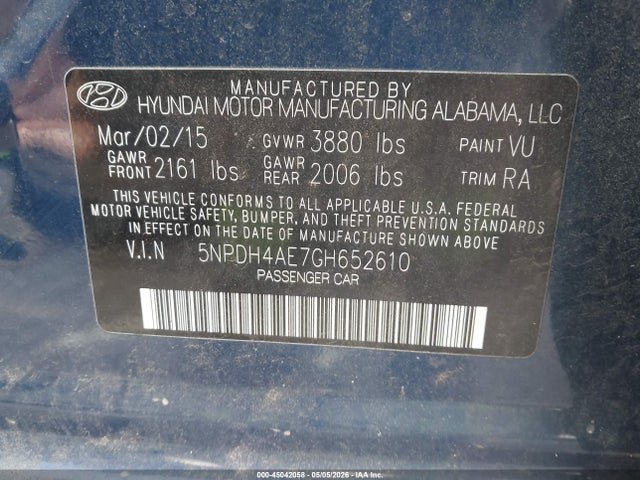 Продаж на аукціоні авто 2016 Hyundai Elantra Se, vin: 5NPDH4AE7GH652610, номер лоту: 45042058
