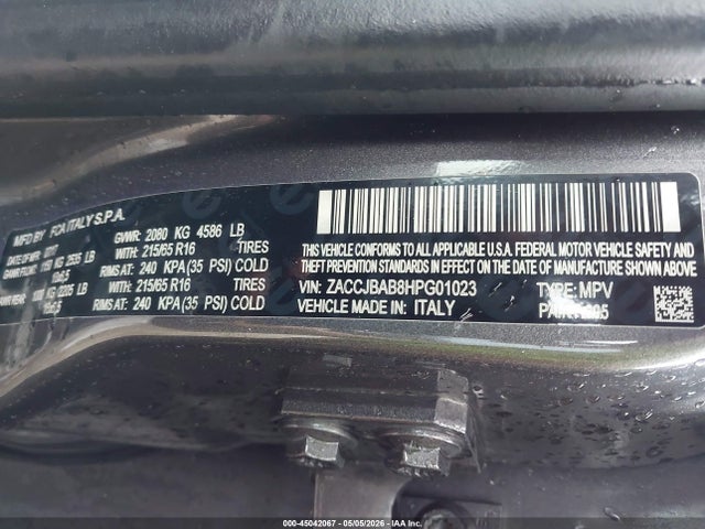 45042067 :رقم المزاد ، ZACCJBAB8HPG01023 vin ، 2017 Jeep Renegade Sport 4x4 مزاد بيع