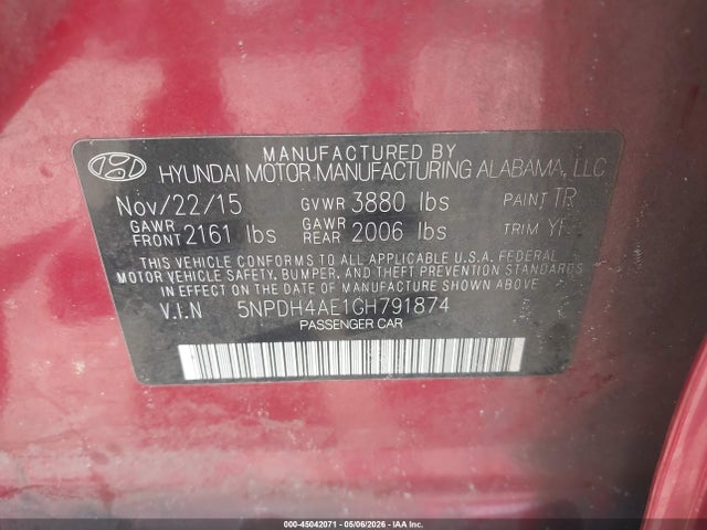 Aukcja sprzedaży 2016 Hyundai Elantra Se, vin: 5NPDH4AE1GH791874, numer aukcji: 45042071