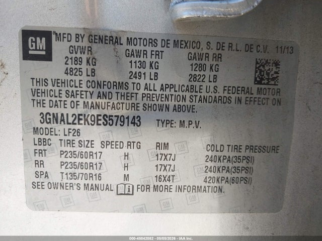 Продажа на аукционе авто 2014 Chevrolet Captiva Sport 2ls, vin: 3GNAL2EK9ES579143, номер лота: 45042082