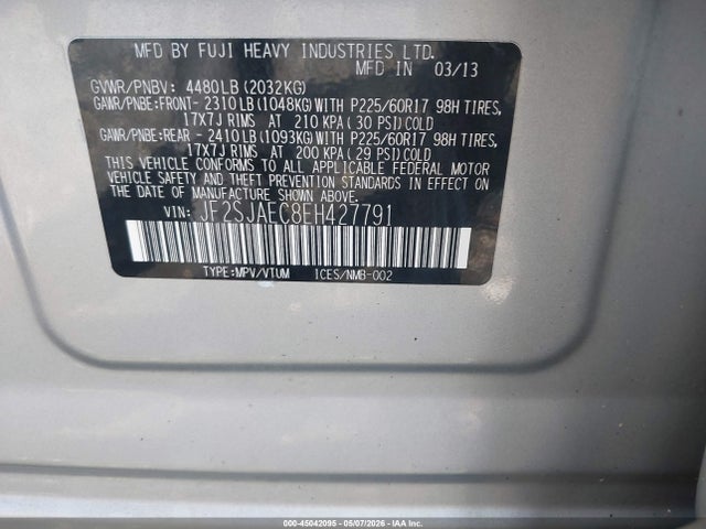 45042095 :رقم المزاد ، JF2SJAEC8EH427791 vin ، 2014 Subaru Forester 2.5i Premium مزاد بيع