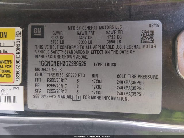 Продаж на аукціоні авто 2016 Chevrolet Silverado 1500 Wt, vin: 1GCNCNEH3GZ239525, номер лоту: 45042112
