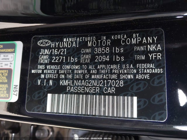 KMHLN4AG2NU217028 Hyundai ELANTRA SEL
