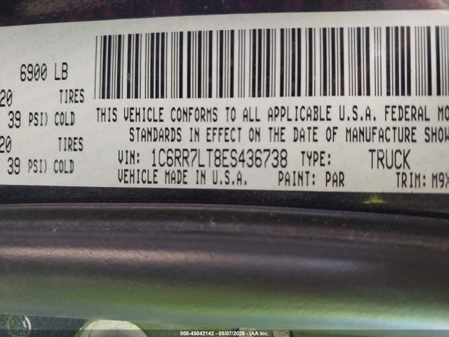 45042142 :رقم المزاد ، 1C6RR7LT8ES436738 vin ، 2014 Ram 1500 Big Horn مزاد بيع