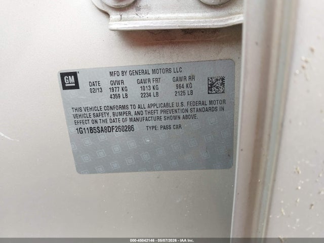Продажа на аукционе авто 2013 Chevrolet Malibu 1ls, vin: 1G11B5SA8DF260286, номер лота: 45042146