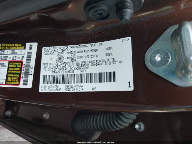 Aukcja sprzedaży 2014 Toyota Tundra Platinum 5.7l V8, vin: 5TFAW5F18EX402380, numer aukcji: 45042175