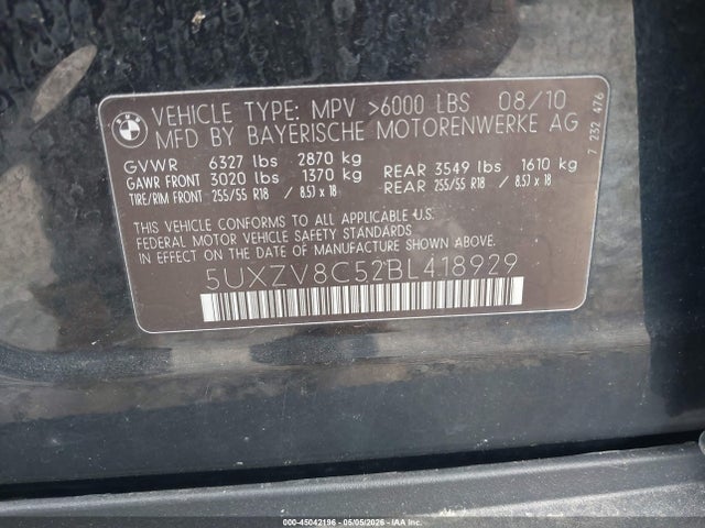 45042196 :رقم المزاد ، 5UXZV8C52BL418929 vin ، 2011 Bmw X5 Xdrive50i مزاد بيع