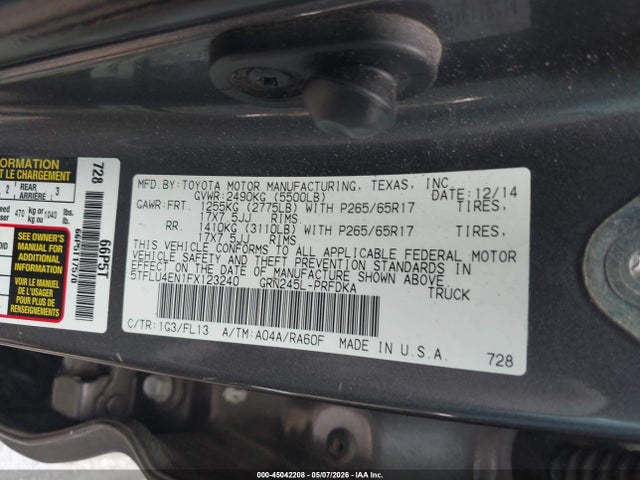 Продажа на аукционе авто 2015 Toyota Tacoma Base V6, vin: 5TFLU4EN1FX123240, номер лота: 45042208