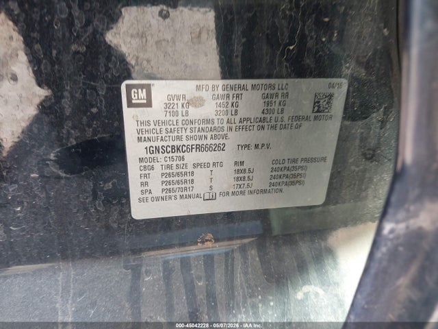 Aukcja sprzedaży 2015 Chevrolet Tahoe Lt, vin: 1GNSCBKC6FR666262, numer aukcji: 45042228