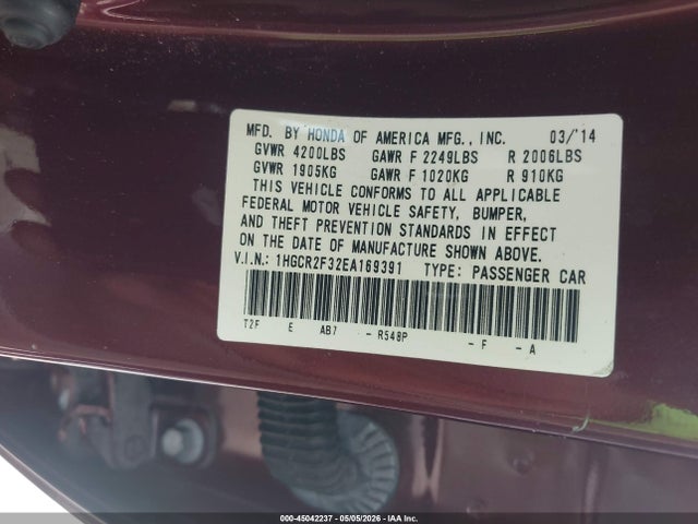 Honda ACCORD LX 2014 1HGCR2F32EA169391 Image 9
