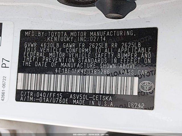 2014 Toyota Camry Se მანქანა იყიდება აუქციონზე, vin: 4T1BF1FK4EU381286, აუქციონის ნომერი: 45042257