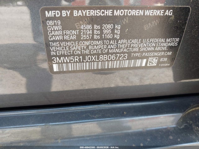 Продаж на аукціоні авто 2020 Bmw 330i, vin: 3MW5R1J0XL8B06723, номер лоту: 45042300