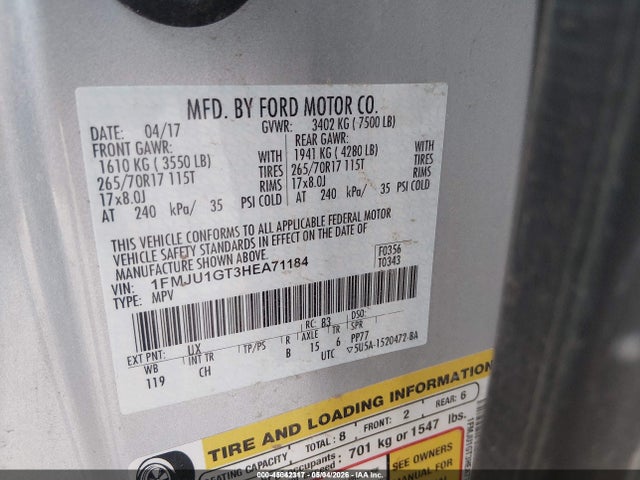 1FMJU1GT3HEA71184 Ford Expedition Xl