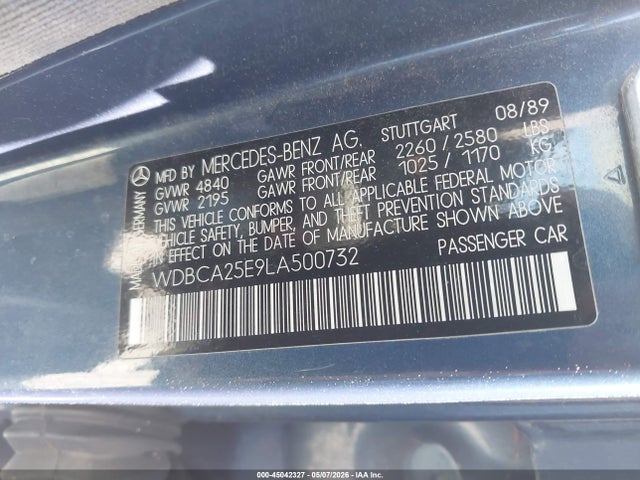 45042327 :رقم المزاد ، WDBCA25E9LA500732 vin ، 1990 Mercedes-benz 300 Sel مزاد بيع