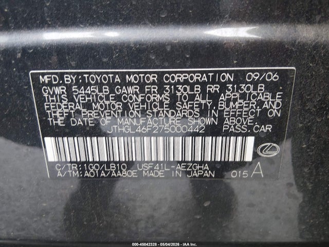 Aukcja sprzedaży 2007 Lexus Ls 460 L, vin: JTHGL46F275000442, numer aukcji: 45042328